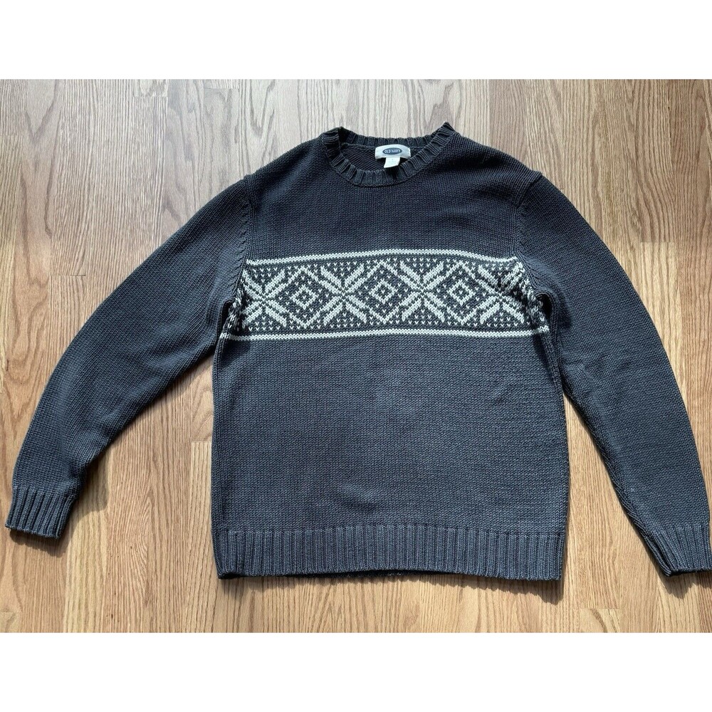 Old Navy Men's Sweater Size Large Blue/Gray Cotton/Acrylic Snowflake Pattern